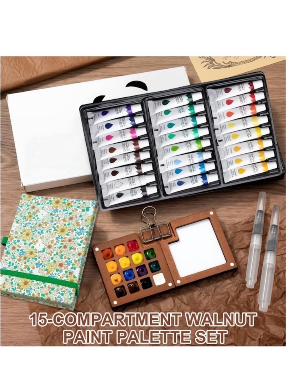 New mini Watercolor travel Paint Set palette brushes Notebook 24 paint tubes